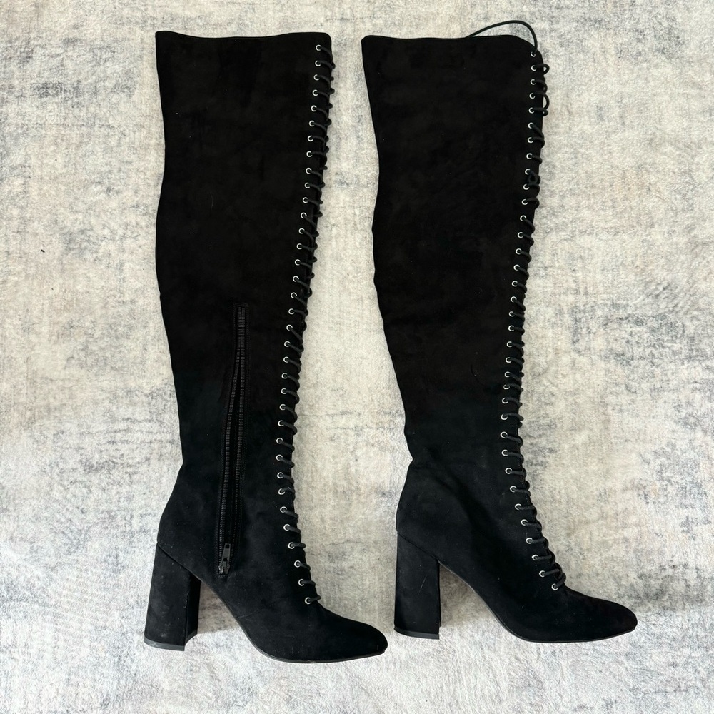 Forever 21 over the knee lace up heeled boots Sz 9 - Picture 2 of 10